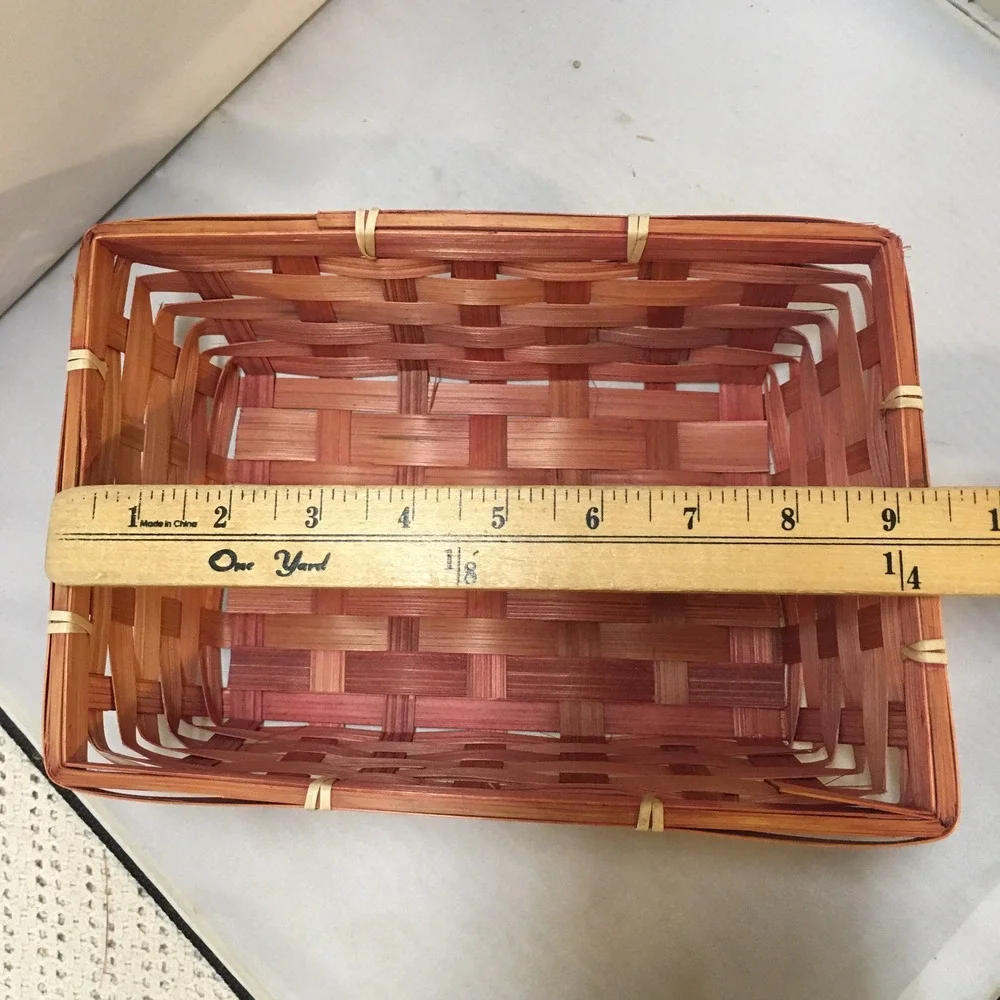 Woven Bamboo Basket Decor Small Reddish Brown Rectangular Storage Cottagecore